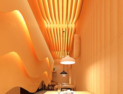 高檔餐廳弧形鋁方通裝飾